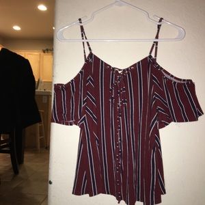 striped cold shoulder top